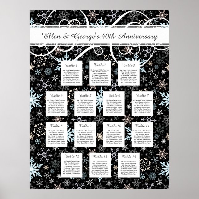 14 Table Winter Wedding Snowflake Seating Chart (Front)