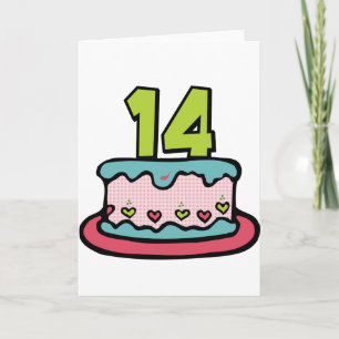 14 Year Old Birthday Cake Card