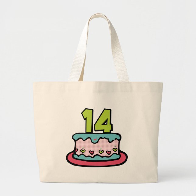14 Year Old Birthday Cake Large Tote Bag (Front)