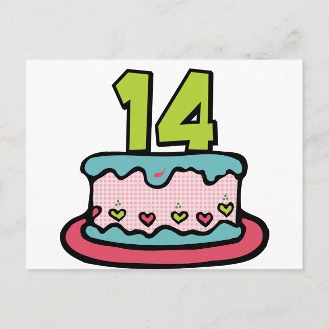 14 Year Old Birthday Cake Postcard (Front)