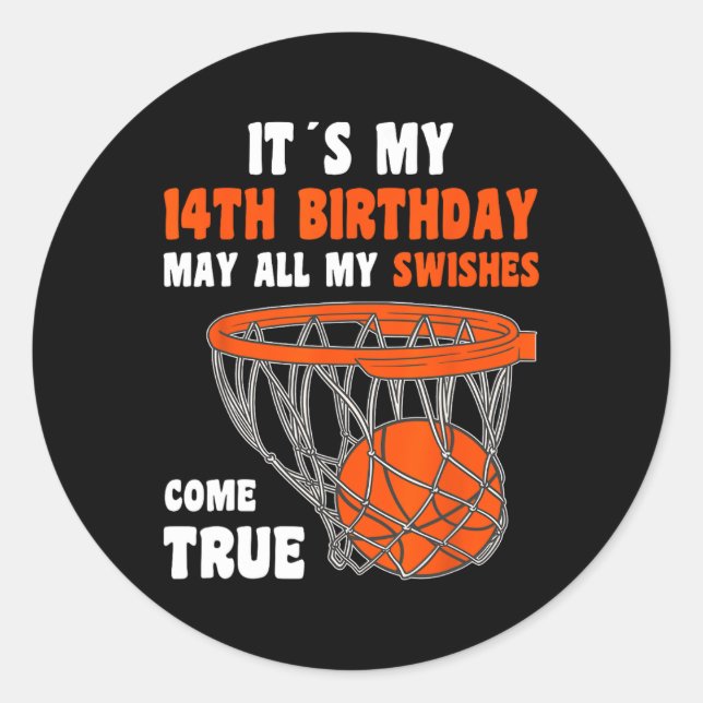 14 Year Old Happy 14th Birthday Basketball 14th Bi Classic Round Sticker (Front)