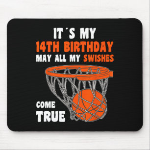 14 Year Old Happy 14th Birthday Basketball 14th Bi Mouse Pad