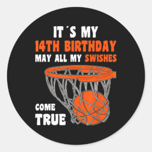 14 Year Old Happy 14th Birthday Bysketbyll 14th Bi Classic Round Sticker