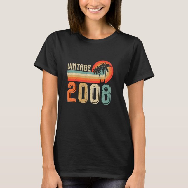 14 Year Old Retro  Men Women Vintage 2008 14th Bir T-Shirt (Front)