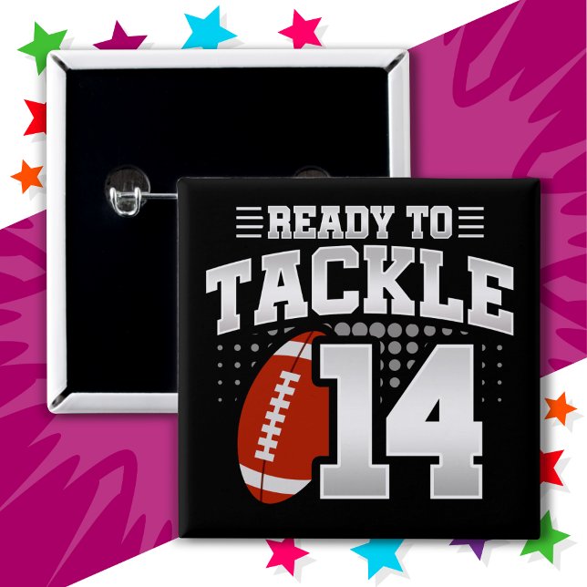 14 Year Old Tackle Football Party 14th Birthday 15 Cm Square Badge (Creator Uploaded)