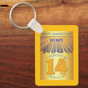 14 Year Sober Anniversary   Golden Ray 12 Step Key Ring