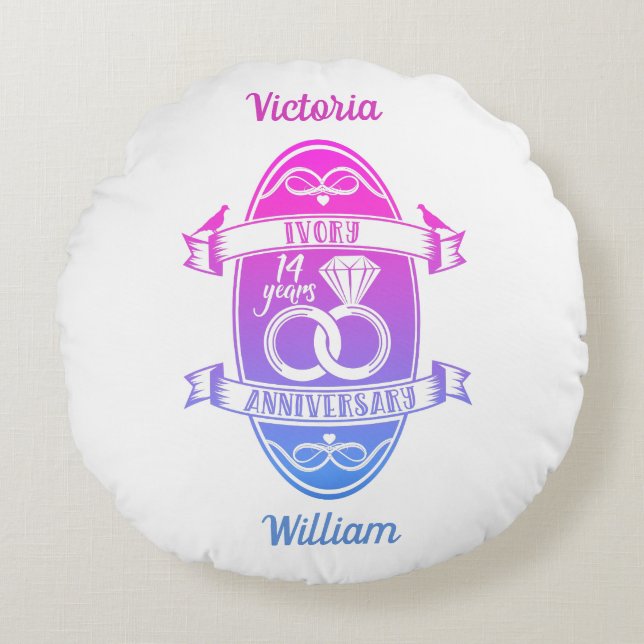 14 Year traditional ivory 14th wedding anniversary Round Cushion (Front)