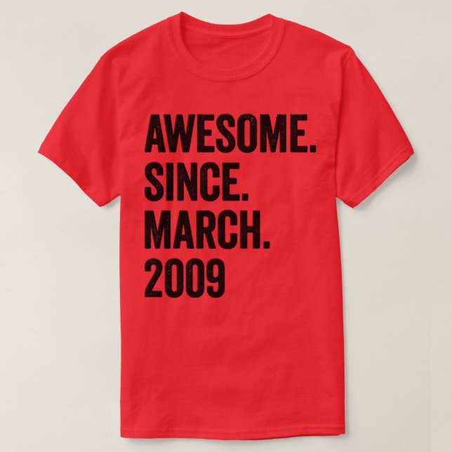 14 Years Awesome Since March 2009 14th Birthday T-Shirt (Design Front)