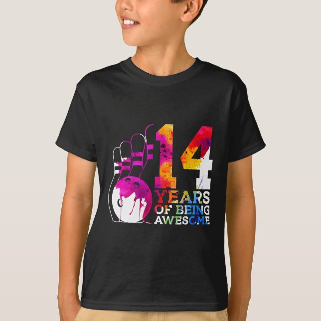 14 Years Of Being Awesome Bowling 14th Birthday  T-Shirt (Front)