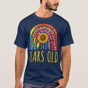 14 Years Old 14th Birthday Tie Dye Sunflower Leopa T-Shirt