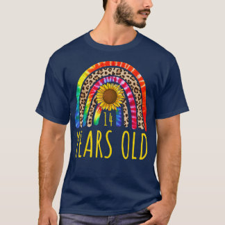 14 Years Old 14th Birthday Tie Dye Sunflower Leopa T-Shirt