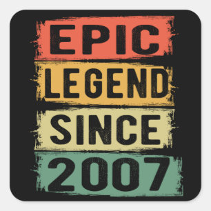 14 Years Old Bday 2007 Epic Legend 14th Birthday Square Sticker