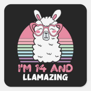 14 Years Old Bday Llamazing 14th Birthday Llama Square Sticker