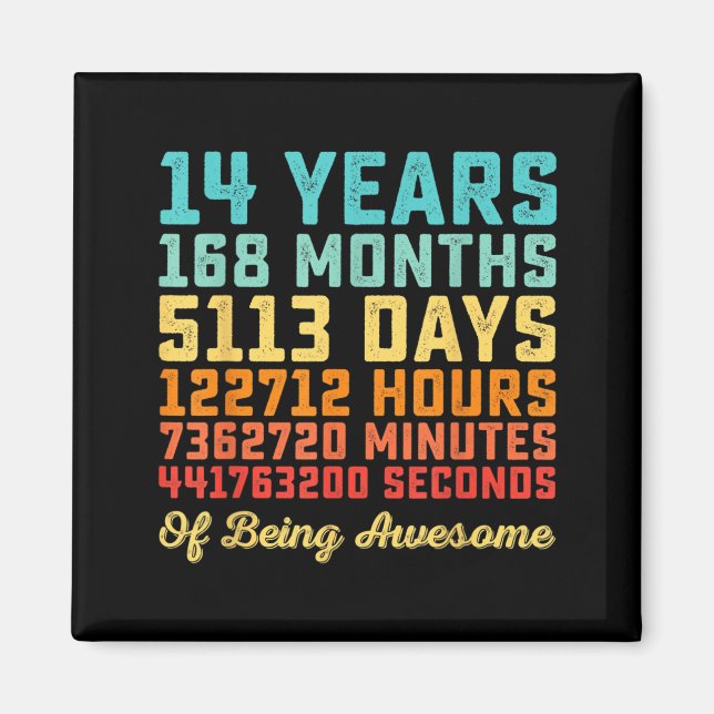 14 Years Old Birthday Quote Funny 14th B-Day Math Magnet (Front)