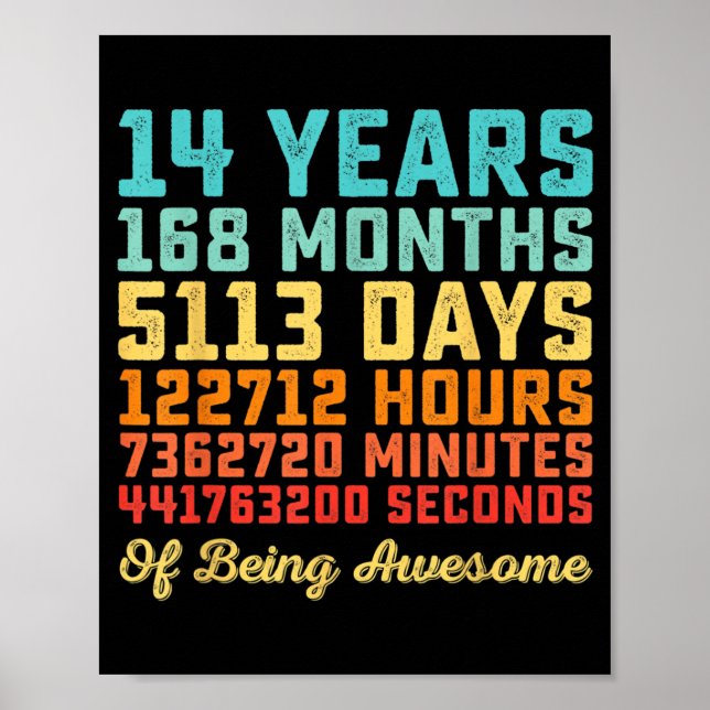 14 Years Old Birthday Quote Funny 14th B-Day Math Poster (Front)
