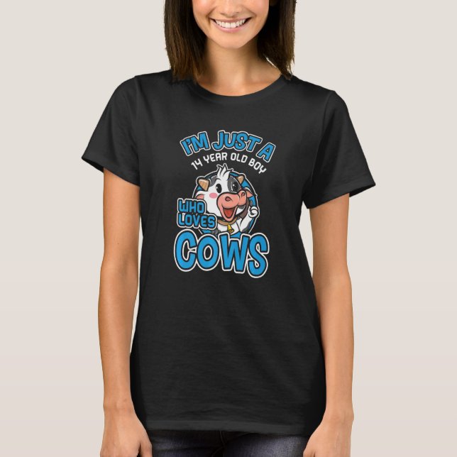 14 Years Old Boy Who Love Cows Animal Kids 14th Bi T-Shirt (Front)