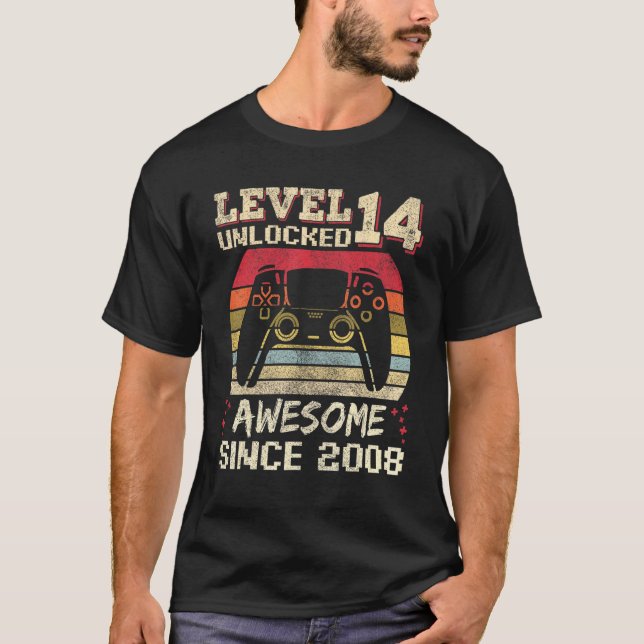 14 Years Old  Gamer Boy Birthday 14 Level Unlocked T-Shirt (Front)