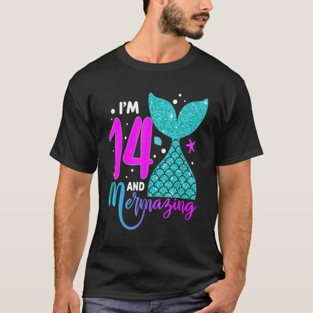 14 Years Old Girl Second 14th Birthday Mermaid Two T-Shirt (Front)