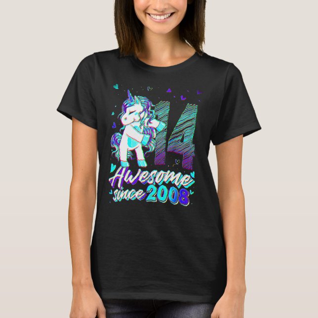 14 Years Old  Unicorn Flossing 14th Birthday Unico T-Shirt (Front)