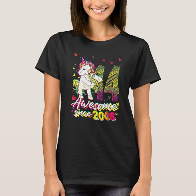 14 Years Old  Unicorn Flossing 14th Birthday Unico T-Shirt (Front)
