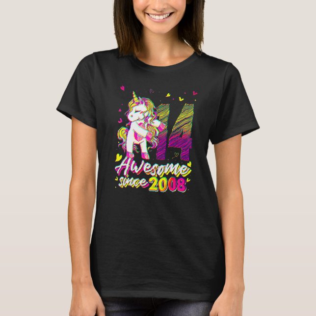14 Years Old  Unicorn Flossing 14th Birthday Unico T-Shirt (Front)