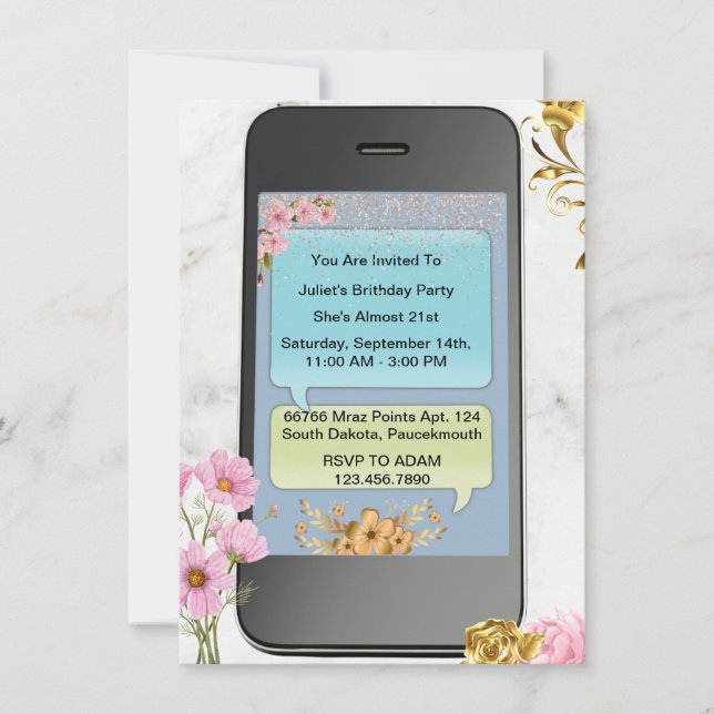 14th 19th 16th 15th 18th 21st Cell Phone Birthday Invitation (Front)