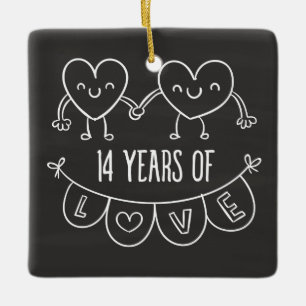 14th Anniversary Gift Chalk Hearts Ceramic Ornament