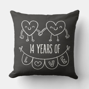 14th Anniversary Gift Chalk Hearts Cushion