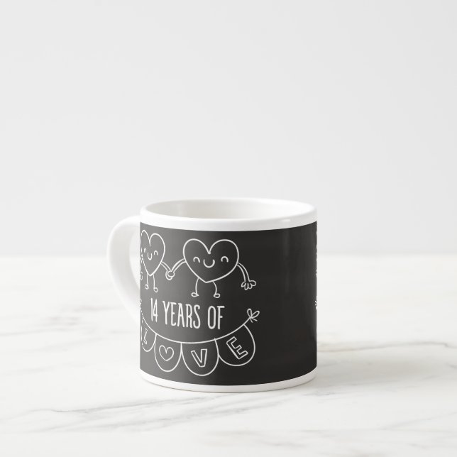 14th Anniversary Gift Chalk Hearts Espresso Cup (Front Left)