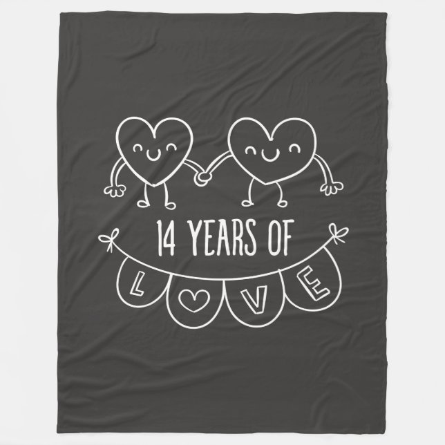 14th Anniversary Gift Chalk Hearts Fleece Blanket (Front)
