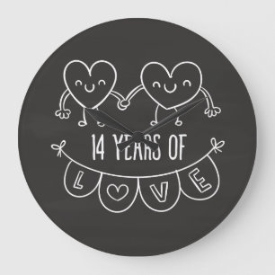 14th Anniversary Gift Chalk Hearts Large Clock