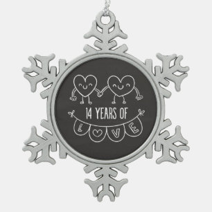 14th Anniversary Gift Chalk Hearts Snowflake Pewter Christmas Ornament