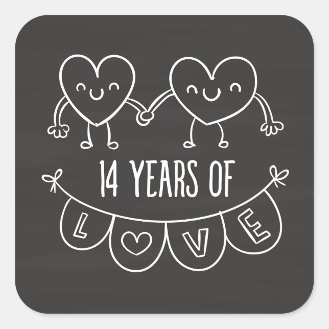 14th Anniversary Gift Chalk Hearts Square Sticker (Front)