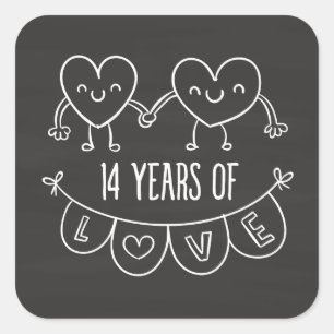 14th Anniversary Gift Chalk Hearts Square Sticker