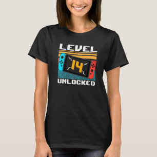 14th Birthday 14 Year Old Boy Level 14 Unlocked Vi T-Shirt