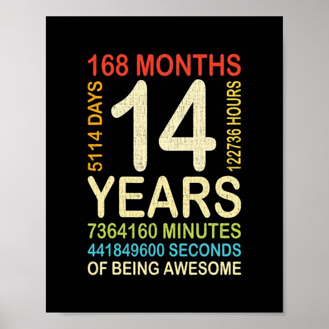 14th Birthday 14 Years Old Vintage Retro 168 Poster (Front)