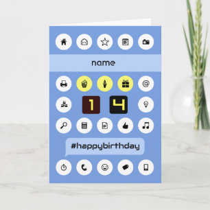 14th birthday add name computing personalised card