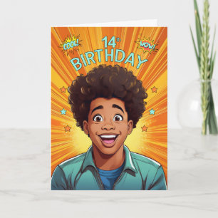 14th Birthday African American Teen Boy Pop Art Card