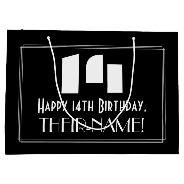 14th Birthday ~ Art Deco Inspired Look "14" + Name Large Gift Bag (Back)