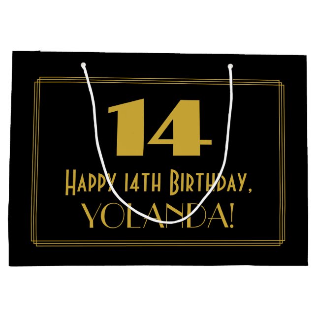14th Birthday — Art Deco Inspired Look "14" & Name Large Gift Bag (Back)
