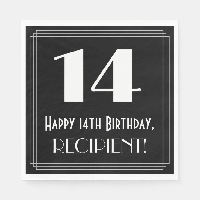 14th Birthday ~ Art Deco Inspired Look "14", Name Napkin (Front)