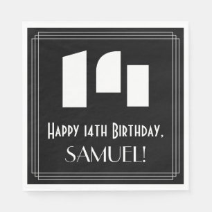 14th Birthday: Art Deco Inspired Look "14" + Name Napkin