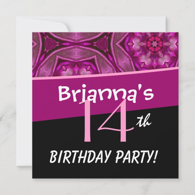 14th Birthday Big Bold Pink Flower Star Pattern Invitation (Front)