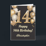 14th Birthday Black and Gold Balloons Confetti Card<br><div class="desc">14th Birthday Black and Gold Balloons Confetti Card. For further customisation,  please click the "Customise it" button and use our design tool to modify this template.</div>