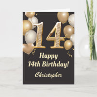 14th Birthday Black and Gold Balloons Confetti