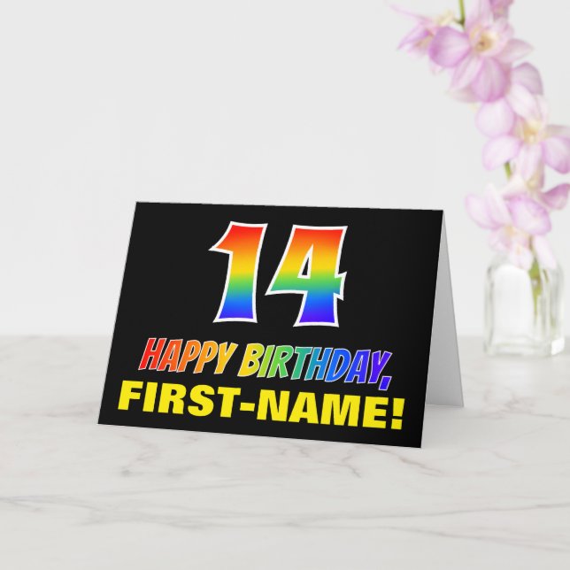 14th Birthday: Bold, Fun, Simple, Rainbow 14 Card (Orchid)