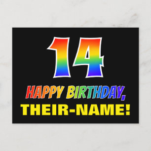 14th Birthday: Bold, Fun, Simple, Rainbow 14 Postcard