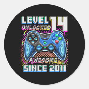 14th Birthday Boy Level 14 Gamer 14 Year Video Gam Classic Round Sticker