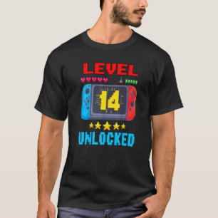 14th Birthday Boy Level 14 Unlocked Video Gamer Bi T-Shirt