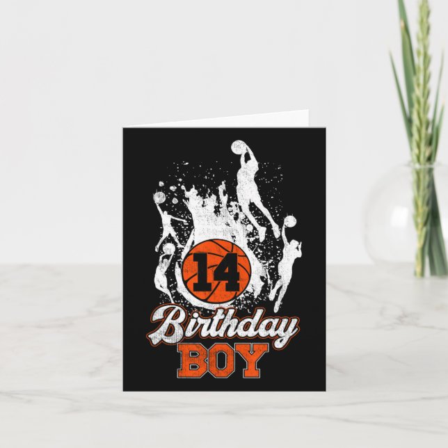 14th Birthday Bysketbyll Theme Birthday Boy 14 Yrs Card (Front)